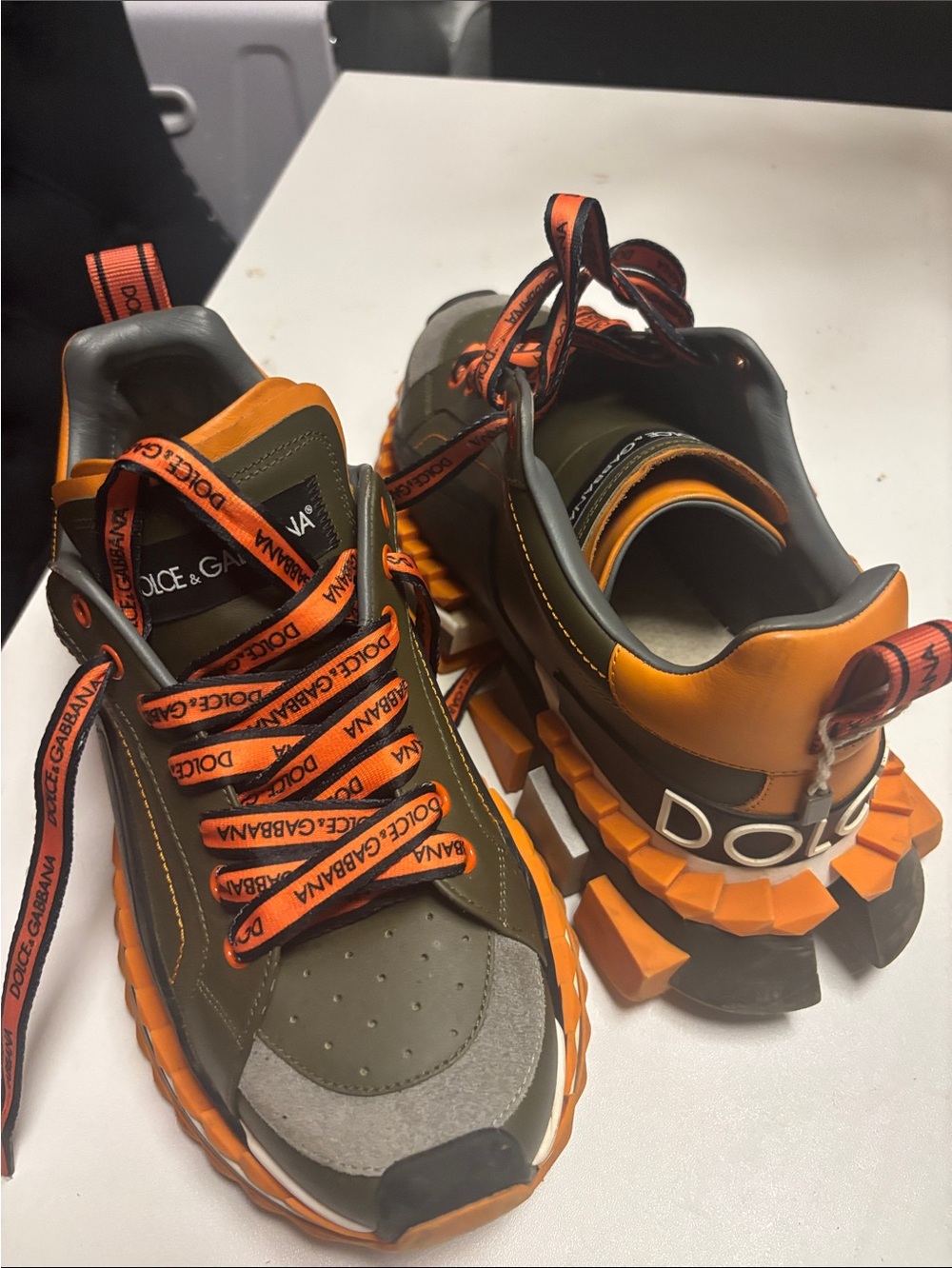 Dolce & Gabbana Olive and Orange Kids Logo-Strip Sneaker